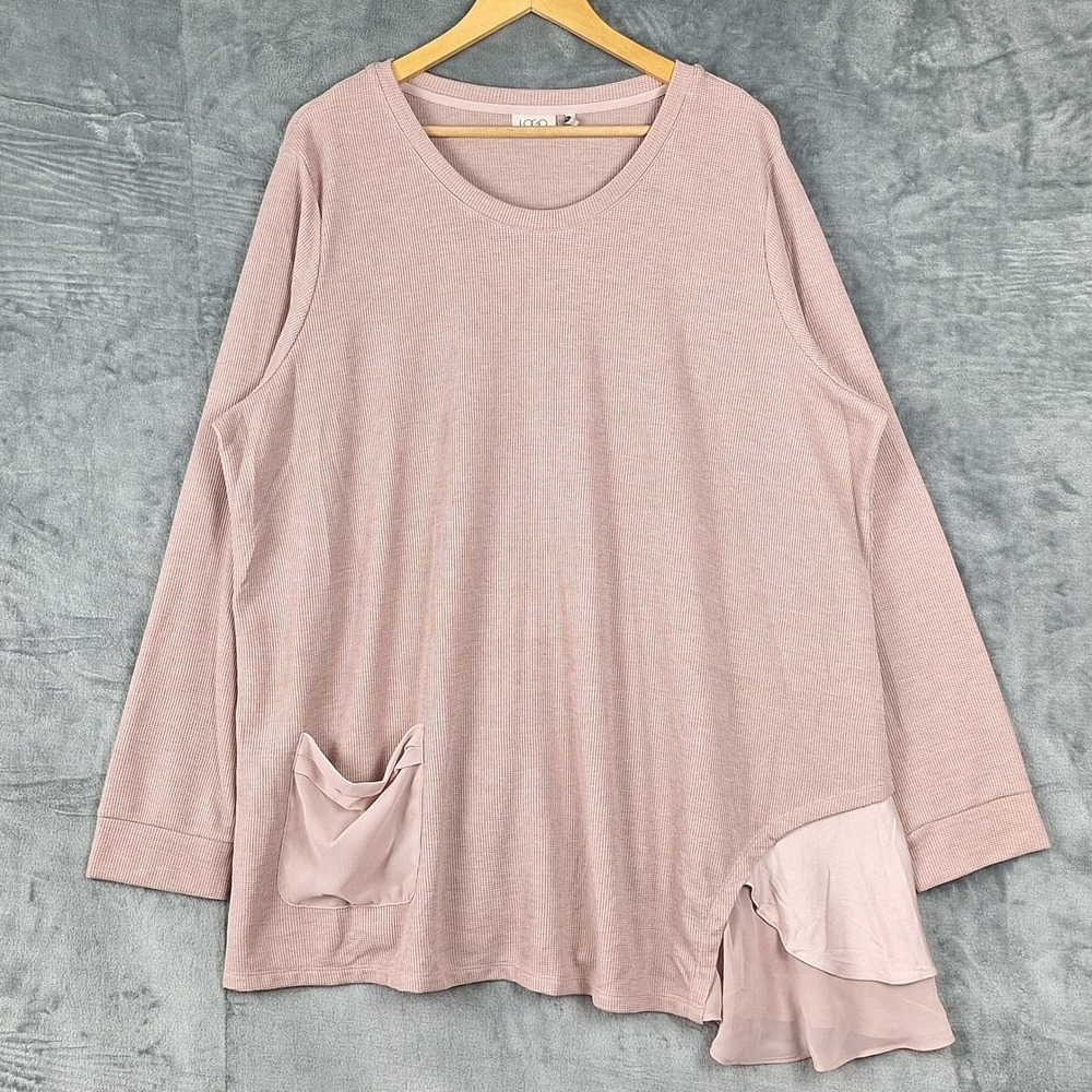 LOGO Lori Goldstein Top 3X Boho Lagenlook Waffle Knit Asymmetrical Tunic Pockets